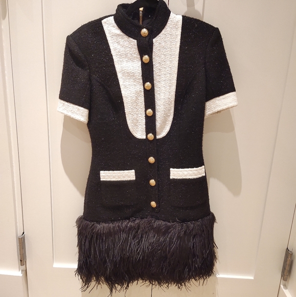 NWT Balmain Women's Black Feather Hem Tweed Dress 38 Retail $3800 - Picture 5 of 11